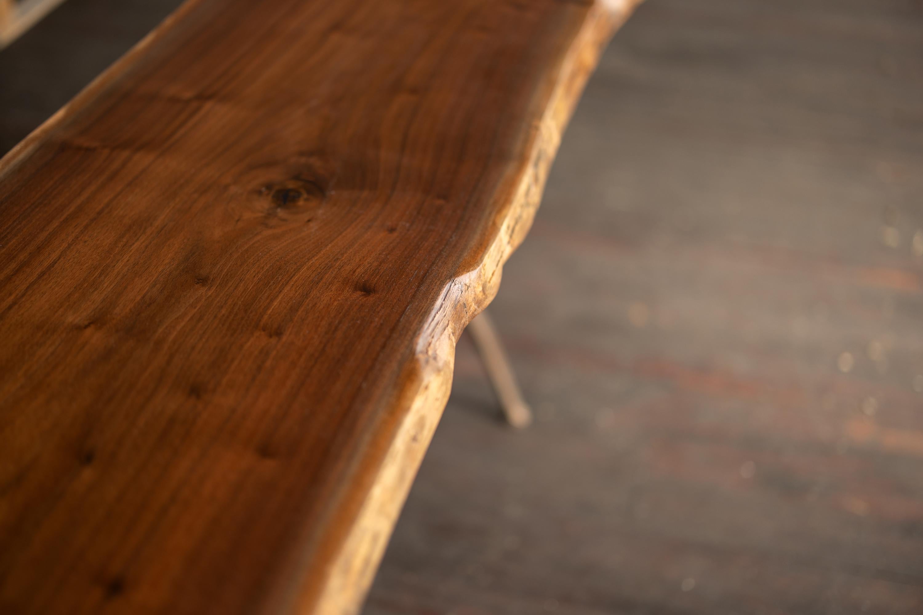 Live Edge Urban Walnut + Cast Bronze Console Table Lake House Pedestal Table In New Condition For Sale In Birmingham, AL