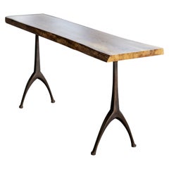 Tavolo consolle Live Edge Urban White Oak + Cast Bronze Tavolo con piedistallo Lake House