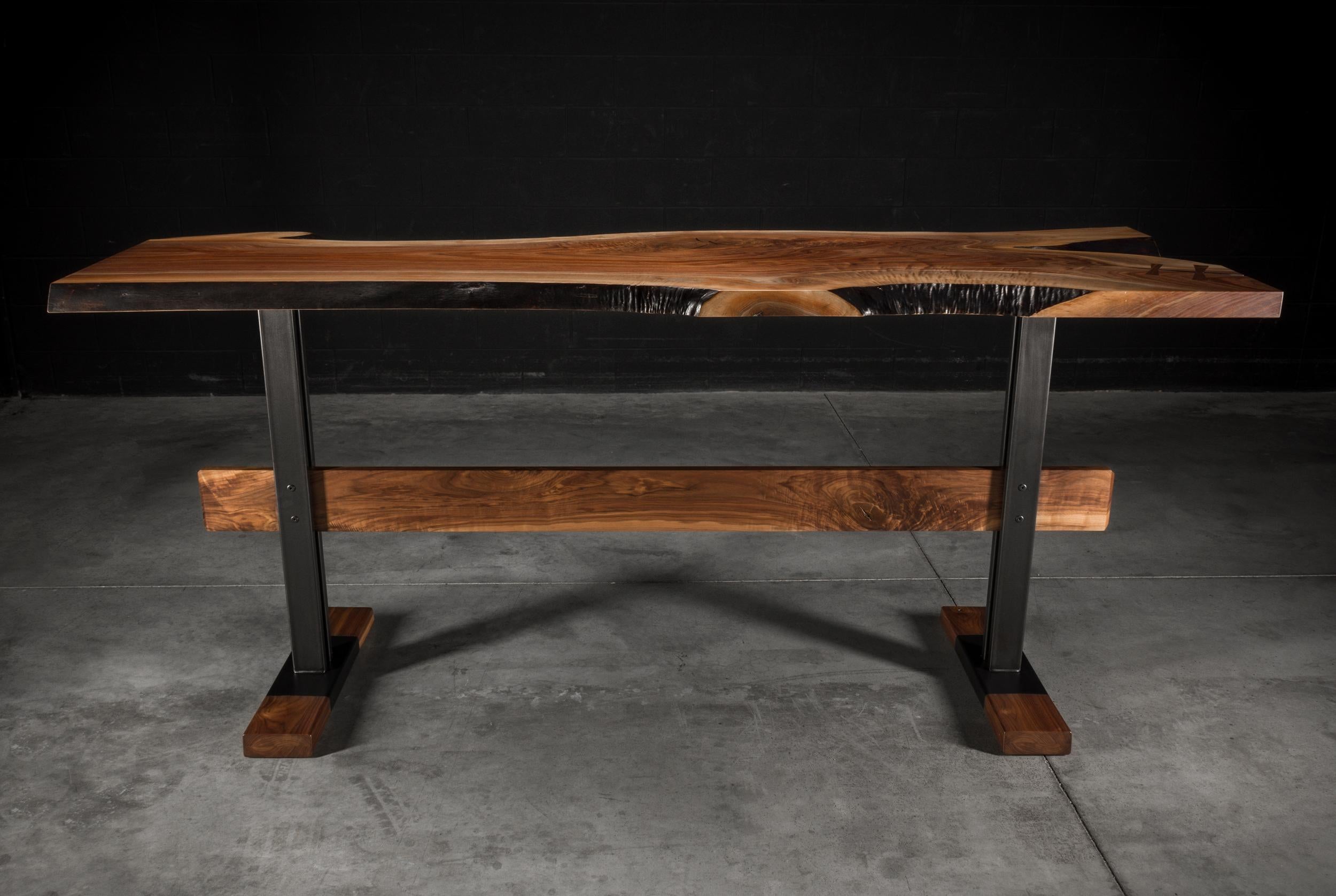 Live Edge Walnut Console Table on Black Steel Base 