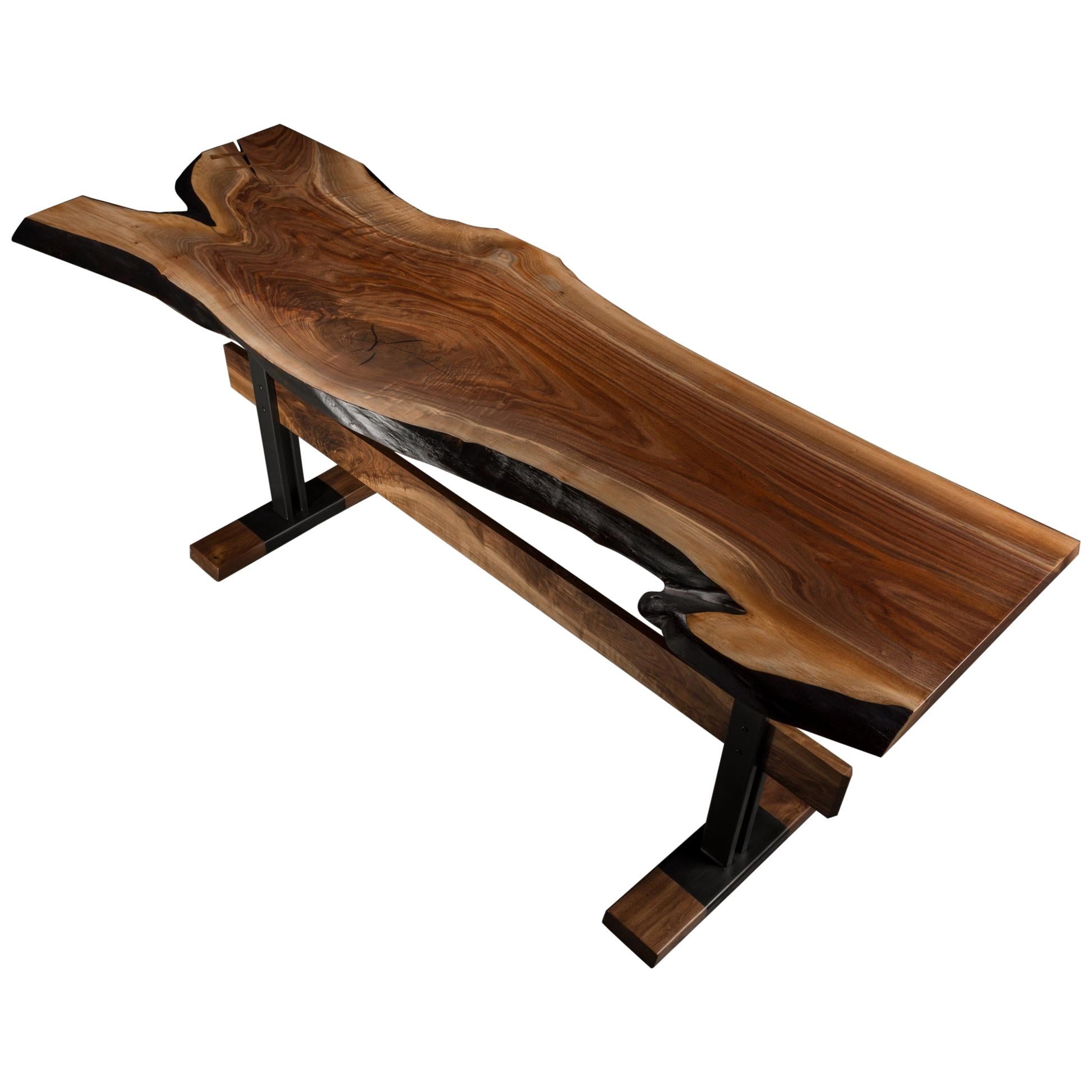 Live Edge Walnut Console Table on Black Steel Base "Cadieux Table"