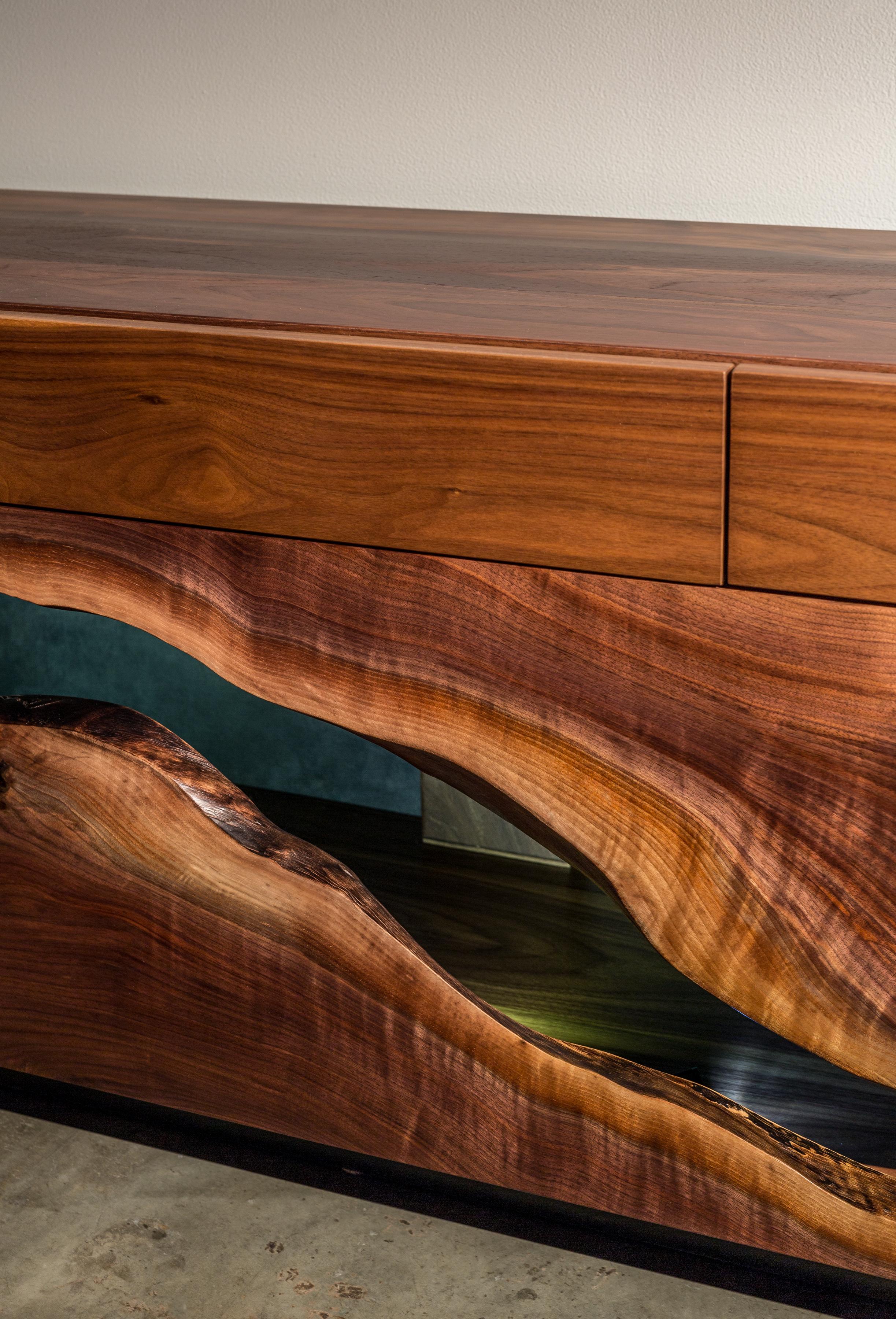 Welded Live Edge Walnut Credenza on a Black Steel Base 