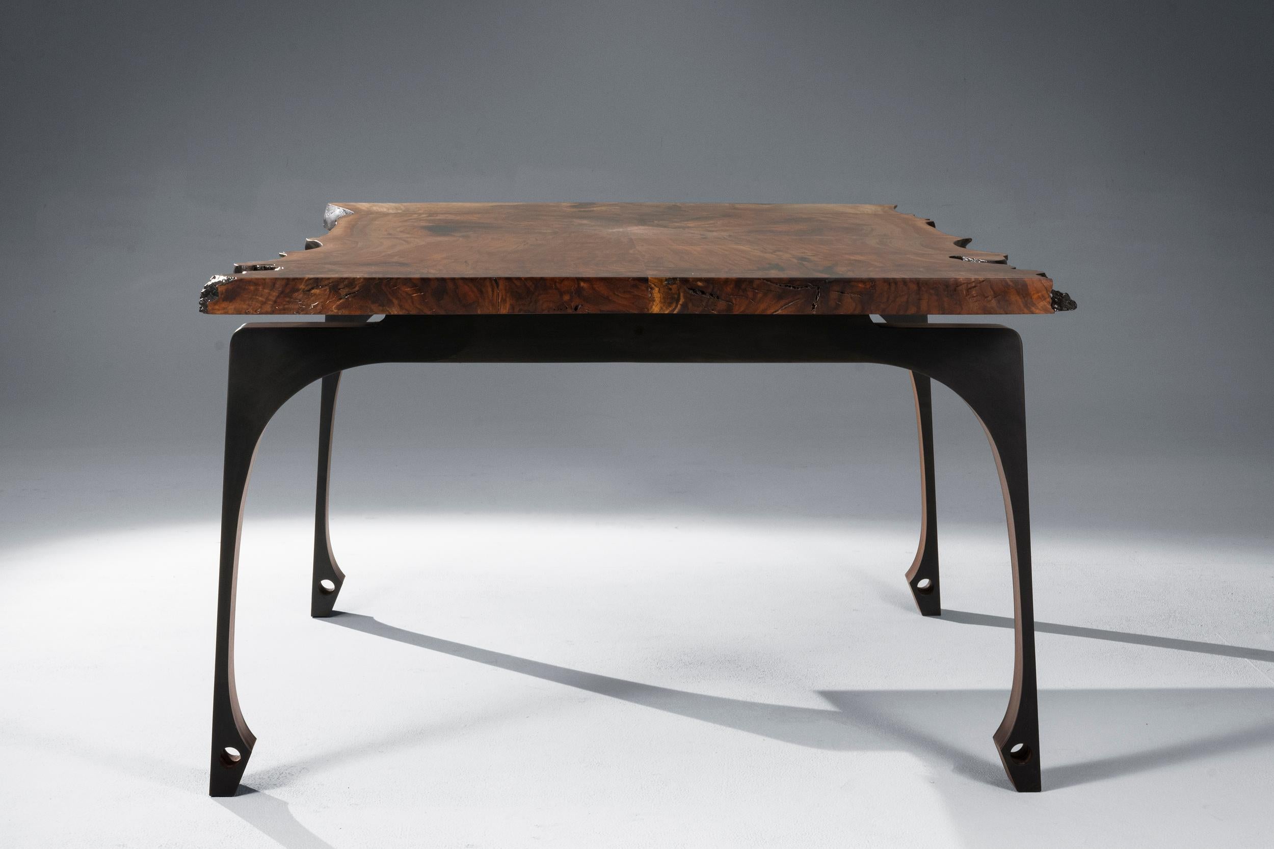 Metalwork Live Edge Walnut Dining Table with Solid Walnut Legs 