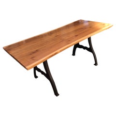 Live Edge Walnut Farm Table with New York Iron Machine Legs