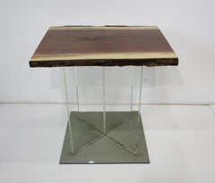 Live Edge Walnut Lucite Side Table