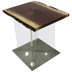 Live Edge Walnut Lucite Side Table