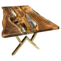 Live Edge Walnut Root Modern Resin Custom Wood Table