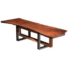 Live Edge Walnut Slab on Black Steel and Solid Walnut Base "Alter Dining Table"