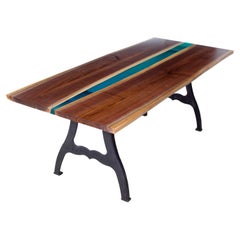 Live Edge Walnut Table Bluish Center River Industrial Legs