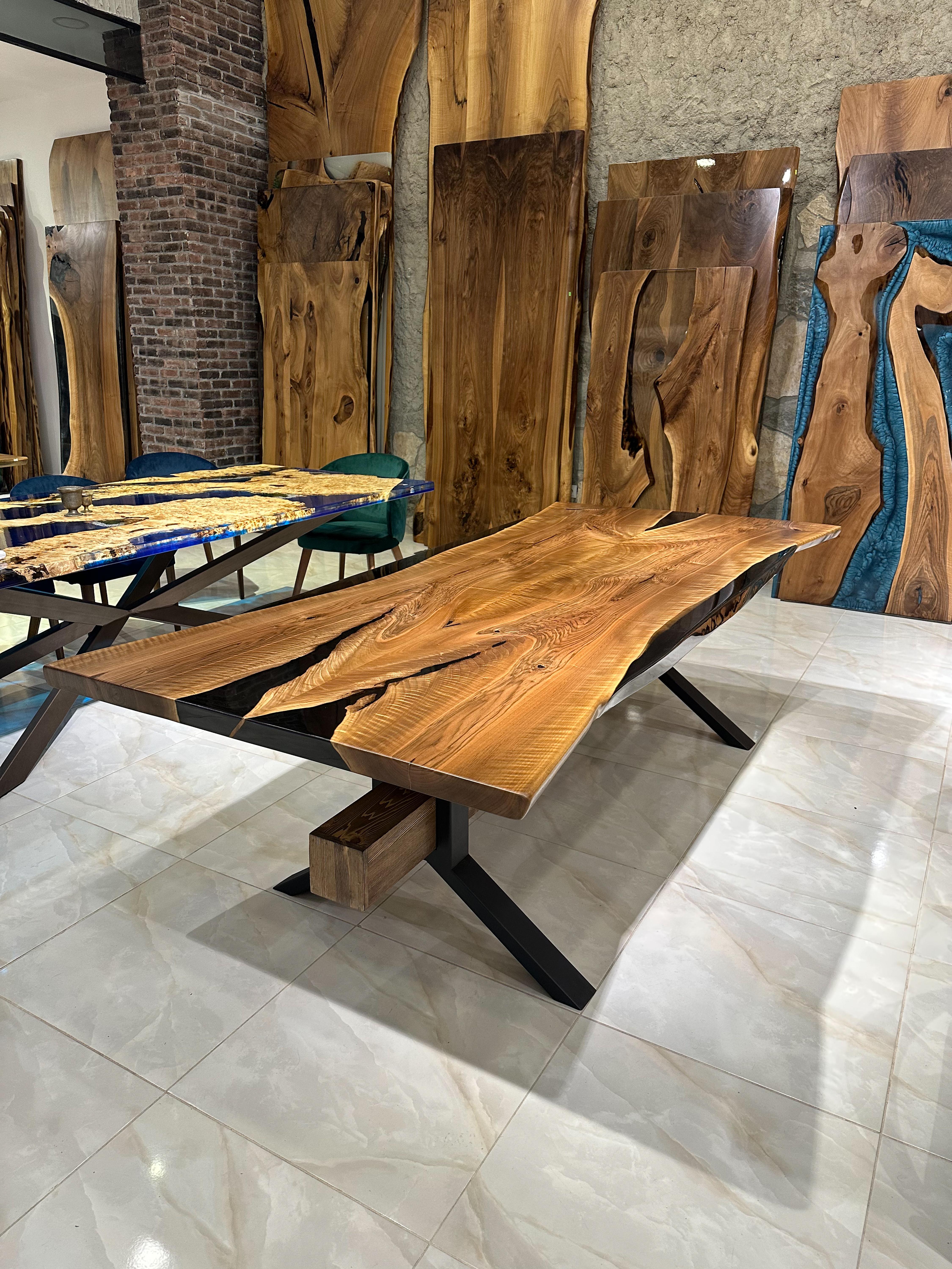 Modern Black Walnut Dark Wood Custom Dining Table - Large Table For Sale
