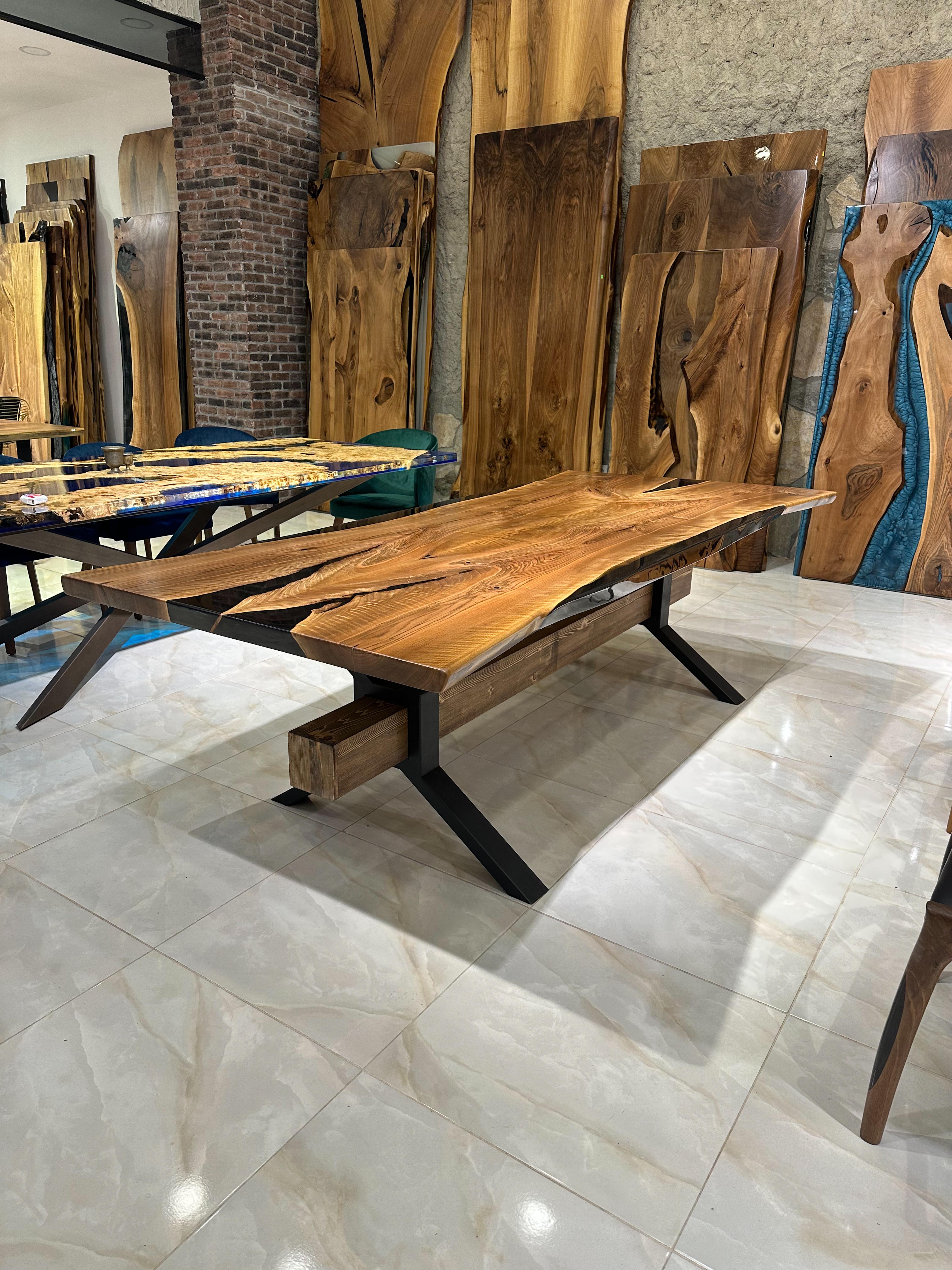 Turkish Black Walnut Dark Wood Custom Dining Table - Large Table For Sale