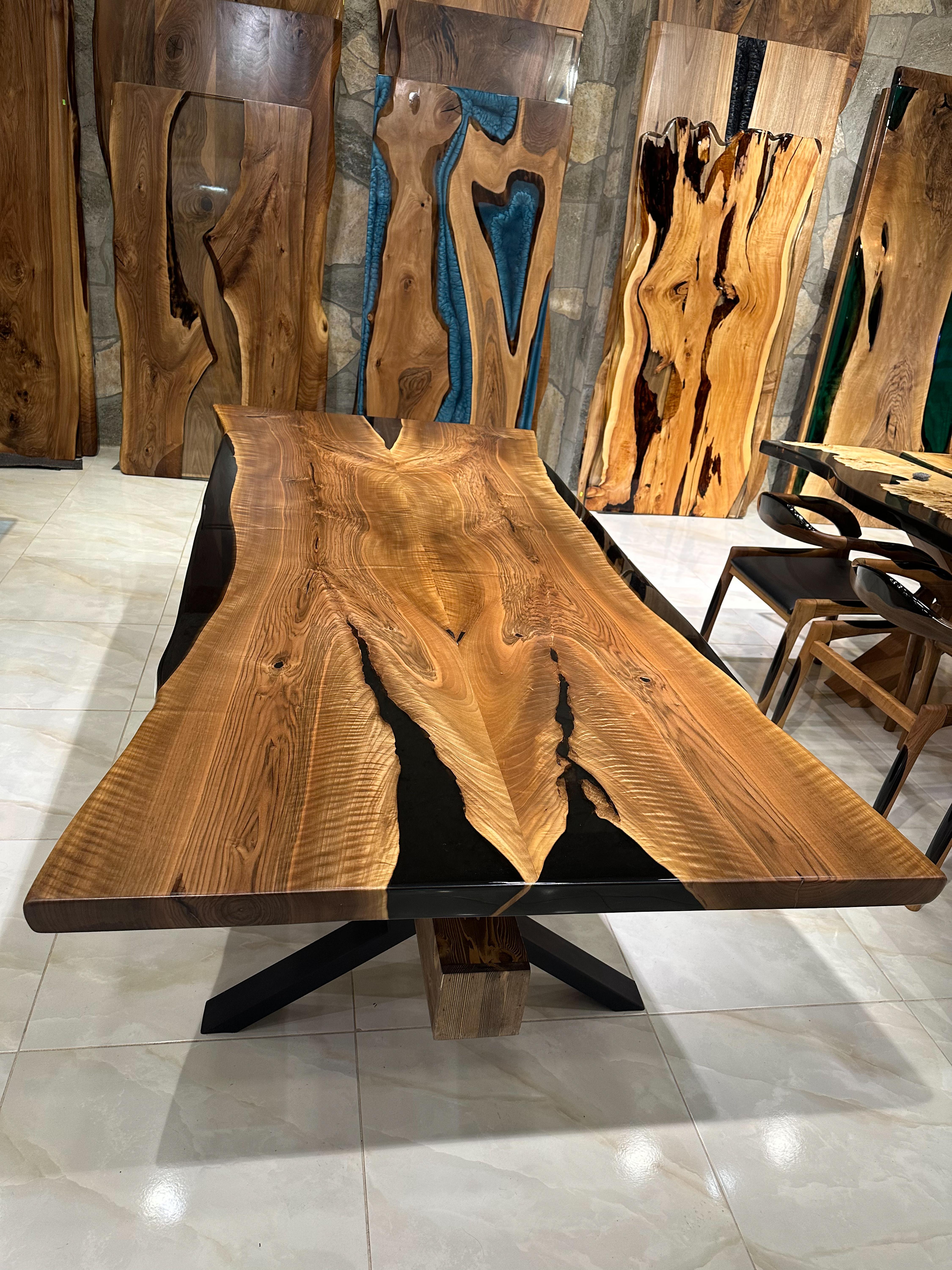 Contemporary Black Walnut Dark Wood Custom Dining Table - Large Table For Sale