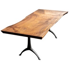 Live Edge Walnut Table Hand Cast Black Steel Pedestal Base by Alabama Sawyer