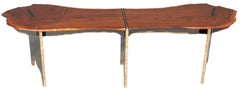 Live Edge Walnut Trestle Form Coffee Table with Carved and Gilt Elements