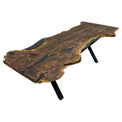 Massive One Piece Slab Live Edge Walnut Wood Dining Table