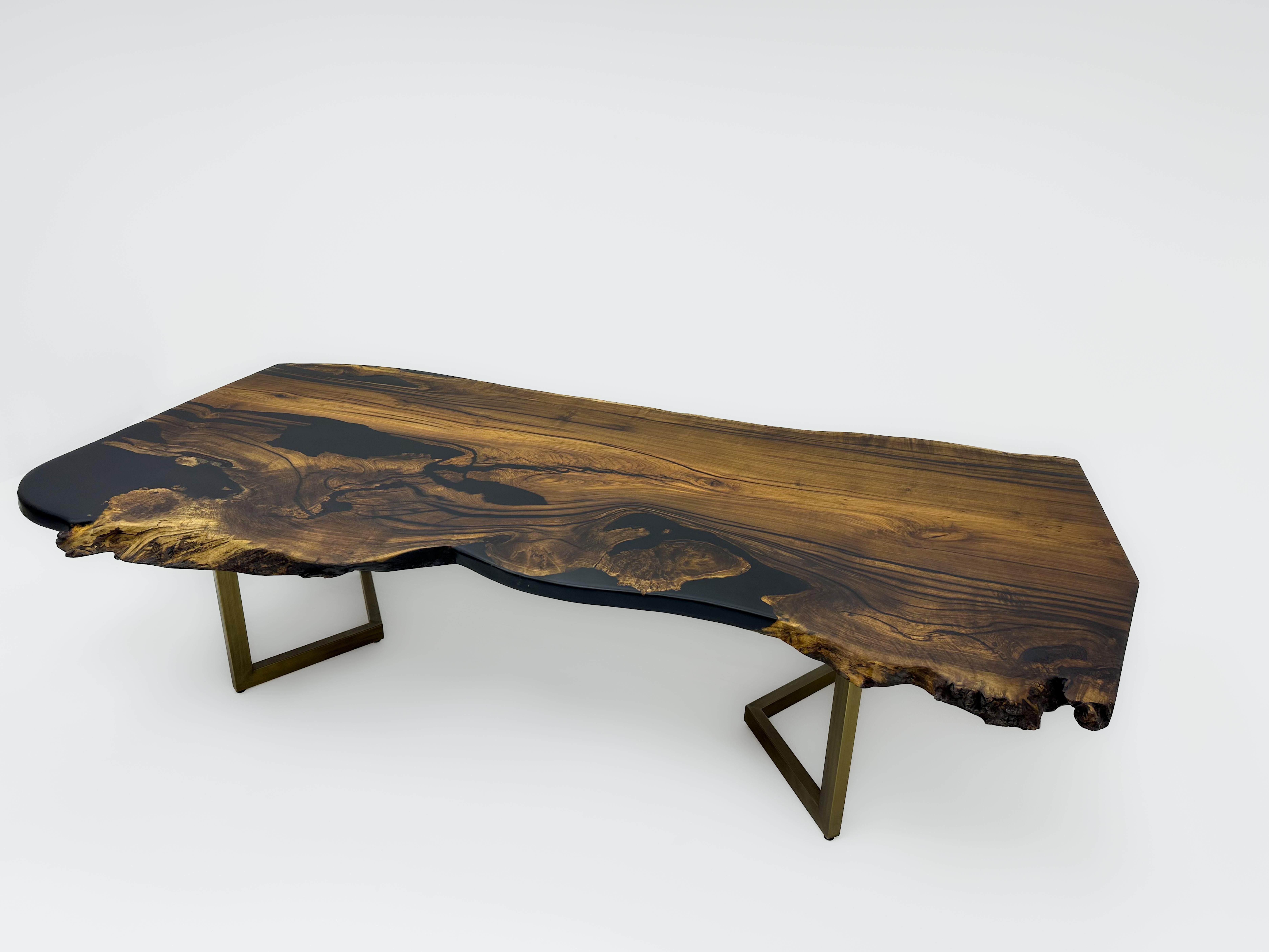 Hand-Carved Live Edge Walnut Wooden Dining Table For Sale