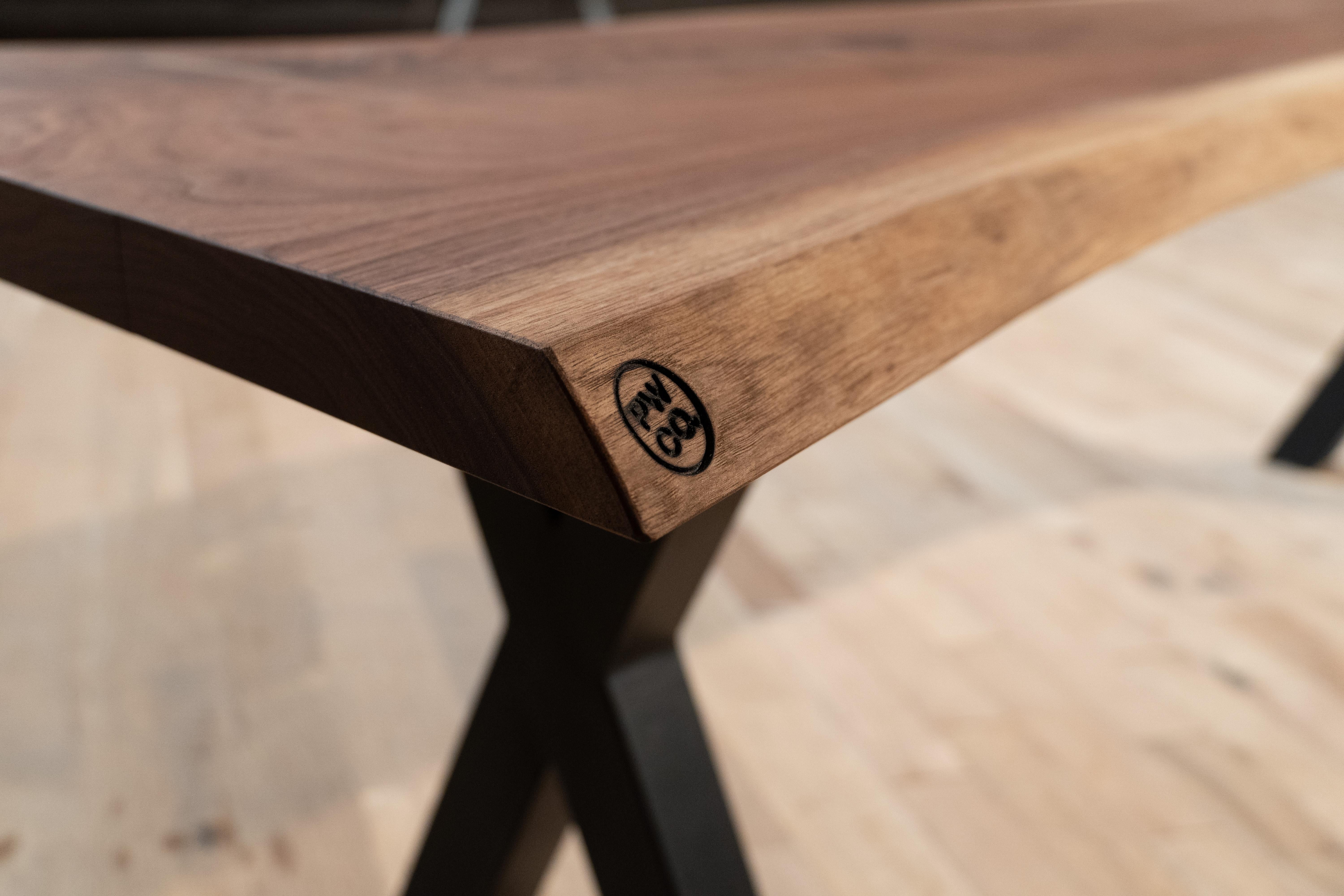 American Live Edge Walnut X-Base Bench For Sale