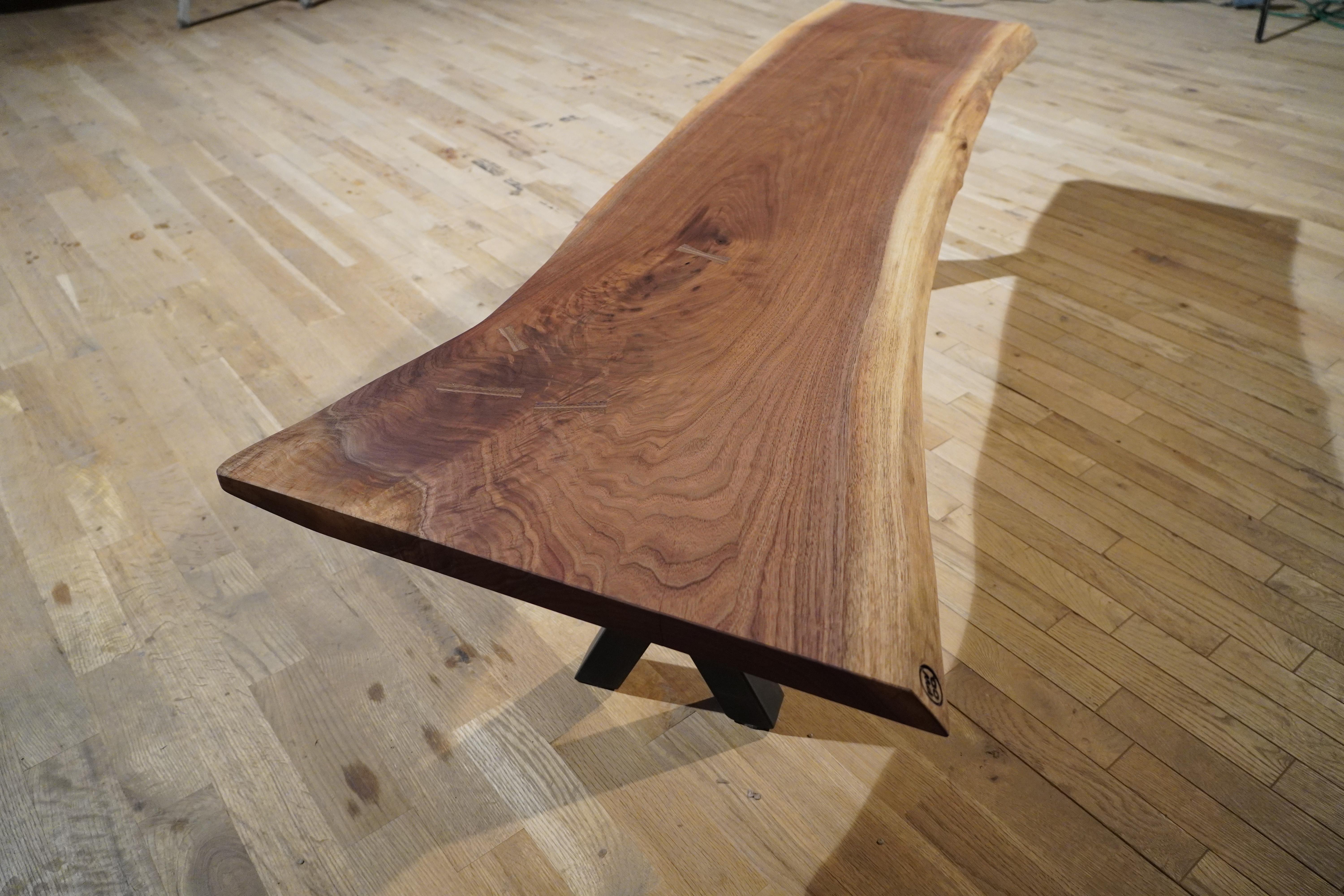 Live Edge Walnut X-Base Bench In New Condition For Sale In New Hope, PA