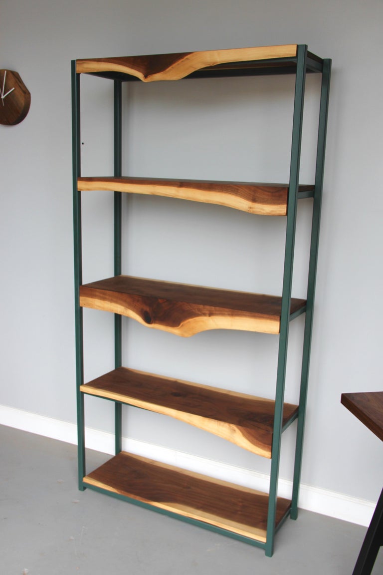 Live Edge Waterfall Bookcase with Steel Frame For Sale at 1stDibs