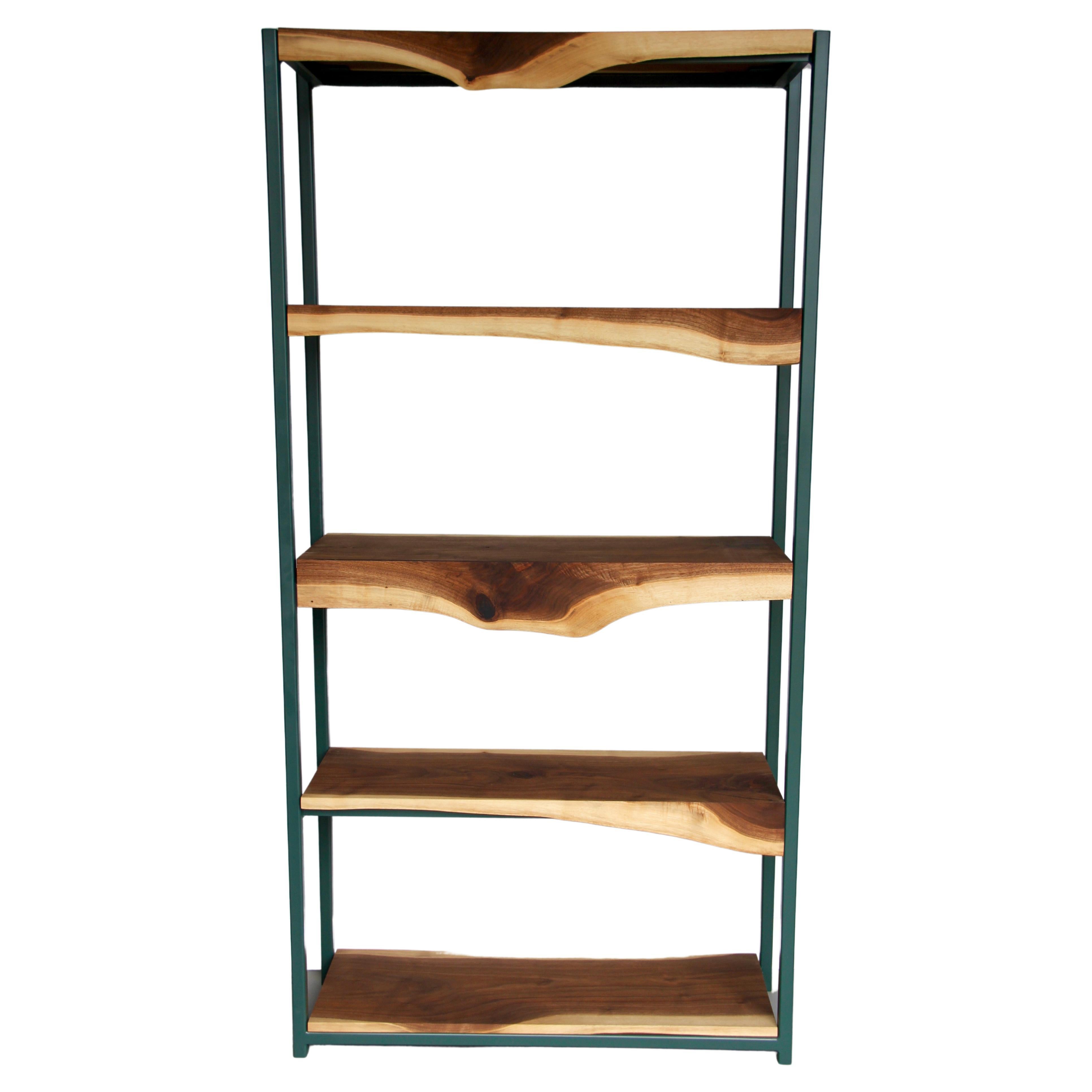 Live Edge Waterfall Bookcase with Steel Frame For Sale