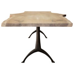 Live Edge White BECKY Oak Table Pewter Hand Cast Black Steel Pedestal Base