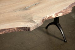 Live Edge White Oak Table Pewter Inlays Hand Cast Black Steel Pedestal Base