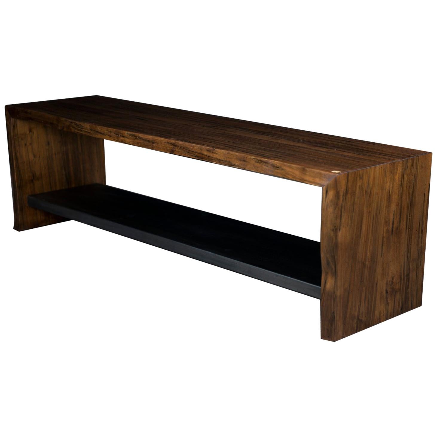 Live Edge Wood Bench, by Ambrozia, Oxidized Ambrosia Maple and Blackened Steel For Sale