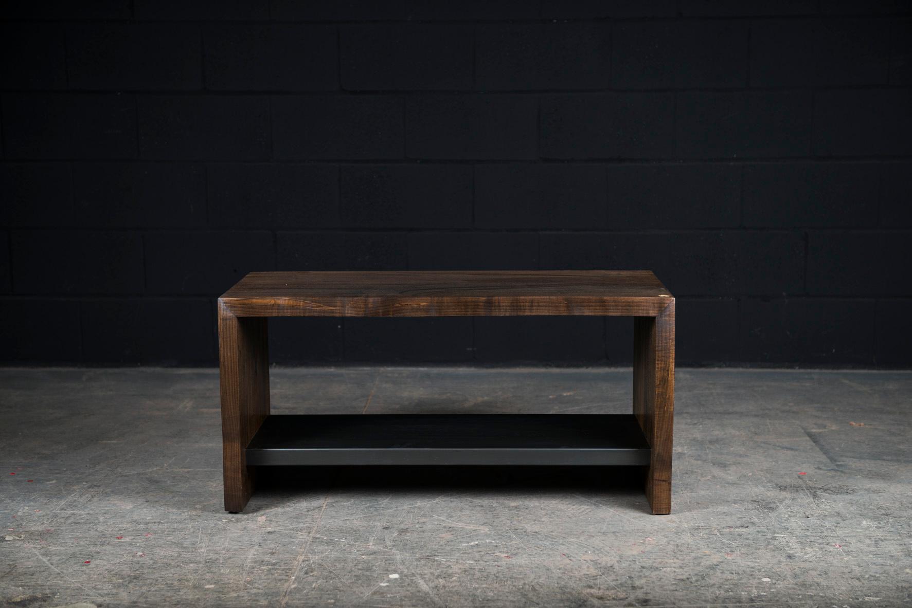 Organic Modern Live Edge Wood Bench by Ambrozia, Oxidized Ambrosia Maple & Blackened Steel For Sale
