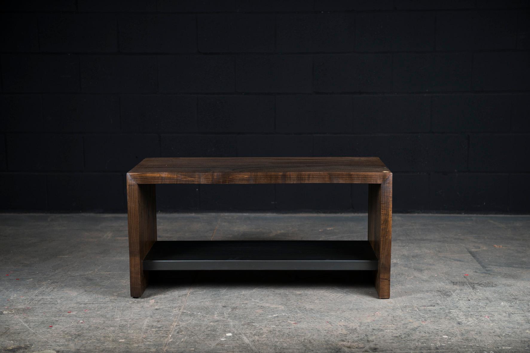 Organic Modern Live Edge Wood Bench by Ambrozia, Oxidized Ambrosia Maple & Blackened Steel