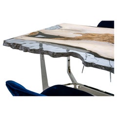 Live Edge Wood Dining Table - Ash Wood Kitchen Resin Table