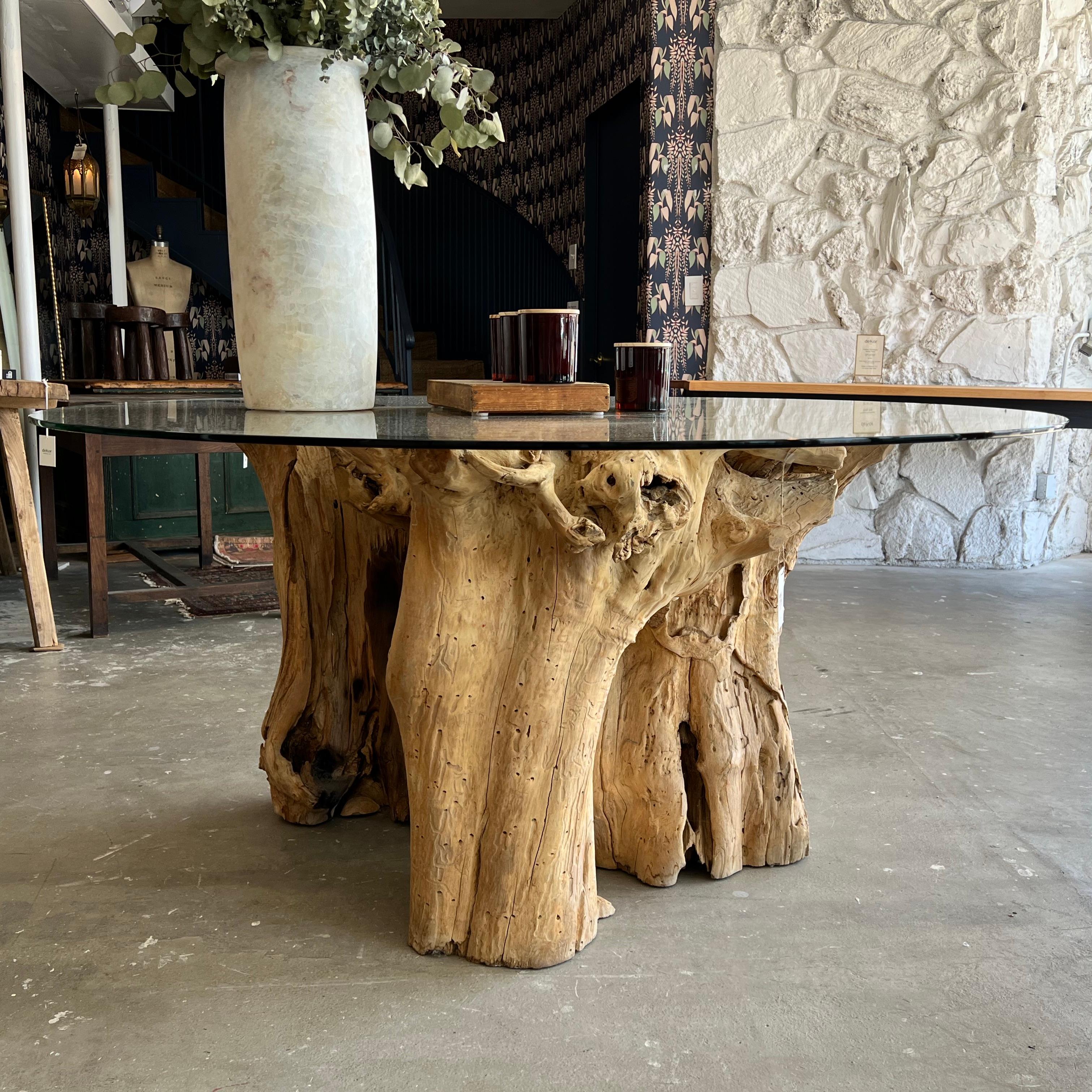 American Live Edge Wood Dining Table with Glass Top