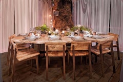 Live Edge, Solid Wood Dining Table in Maple and Walnut with Glass and Rock Inlay