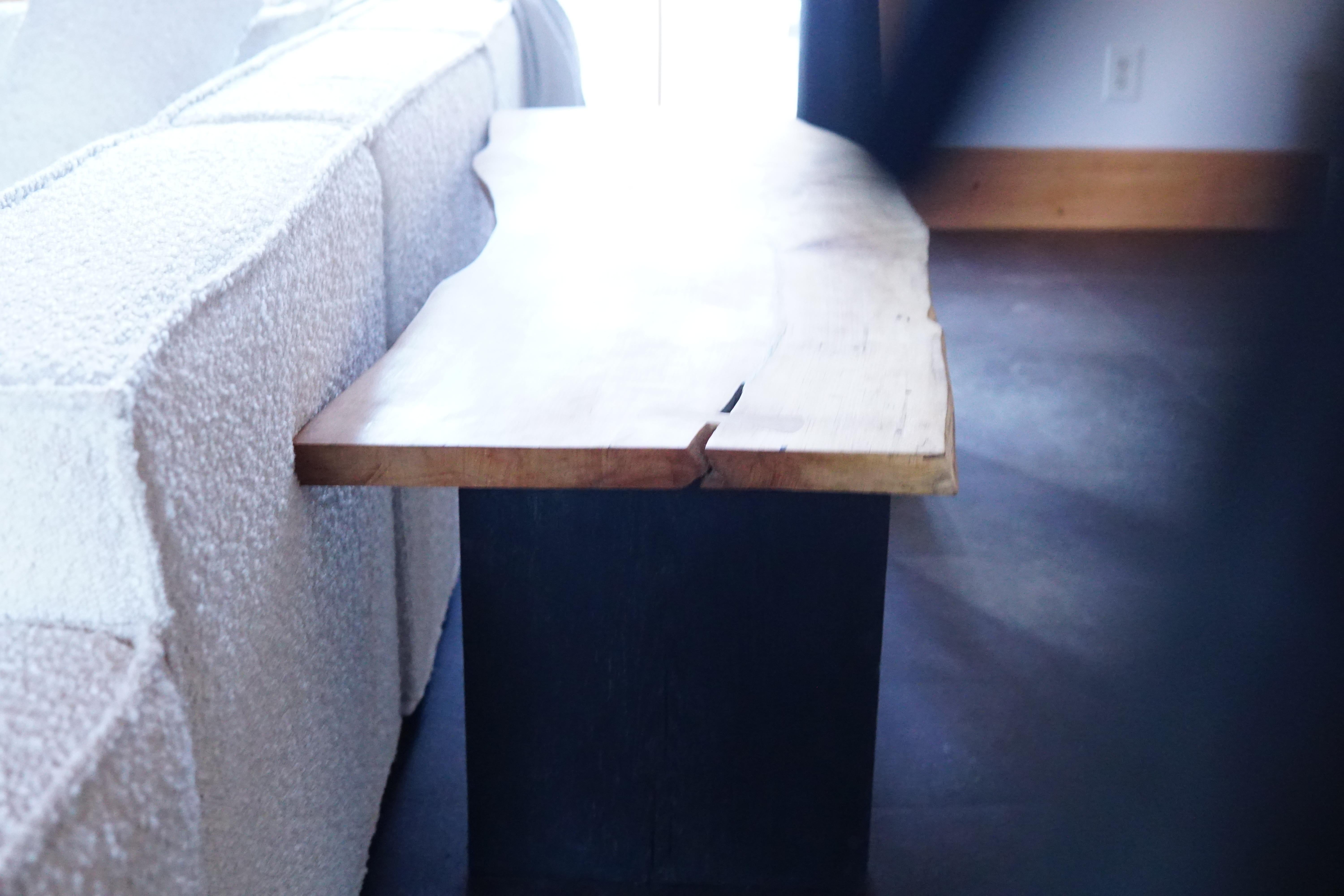 American Live Edged Spalted Maple Modern Bench with two types of legs. For Sale