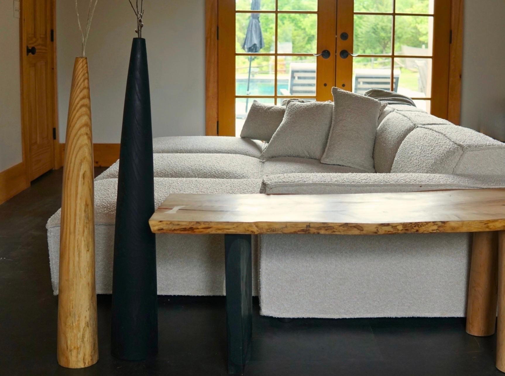 Blackened Live Edged Spalted Maple Modern Bench with two types of legs. For Sale