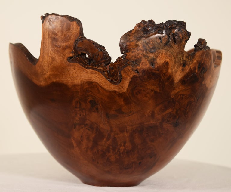 Mid-Century Modern Live Natural Edge Burl Walnut Bowl by Rude Osolnik For Sale