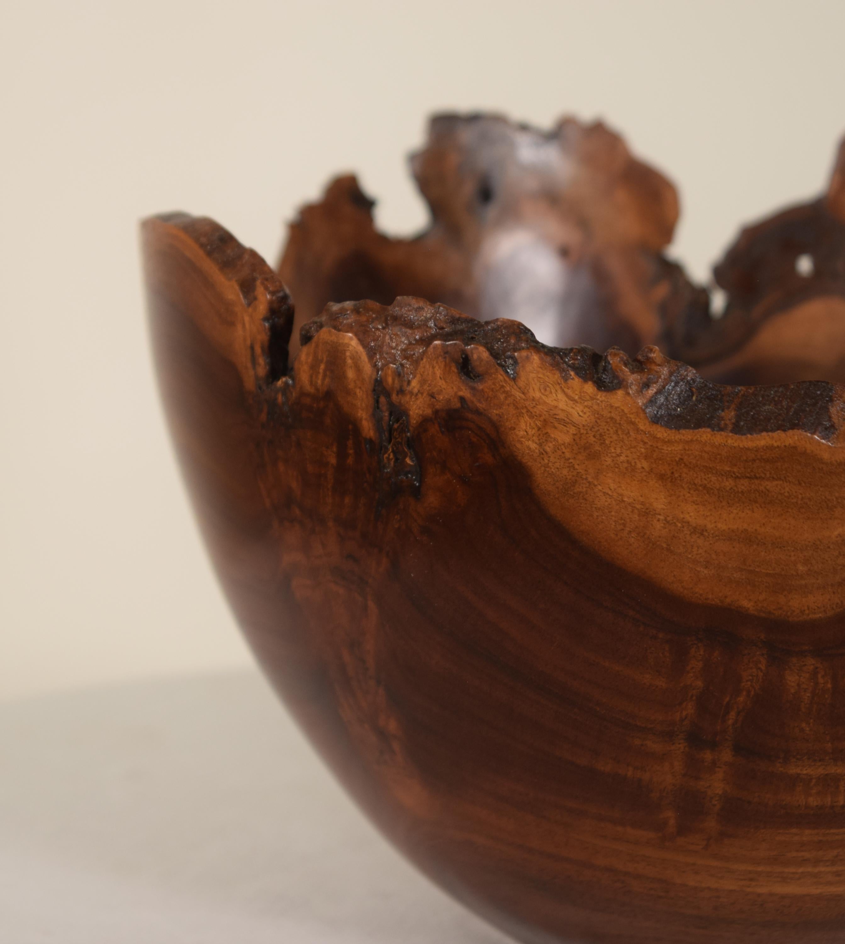 Mid-Century Modern Live Natural Edge Burl Walnut Bowl by Rude Osolnik