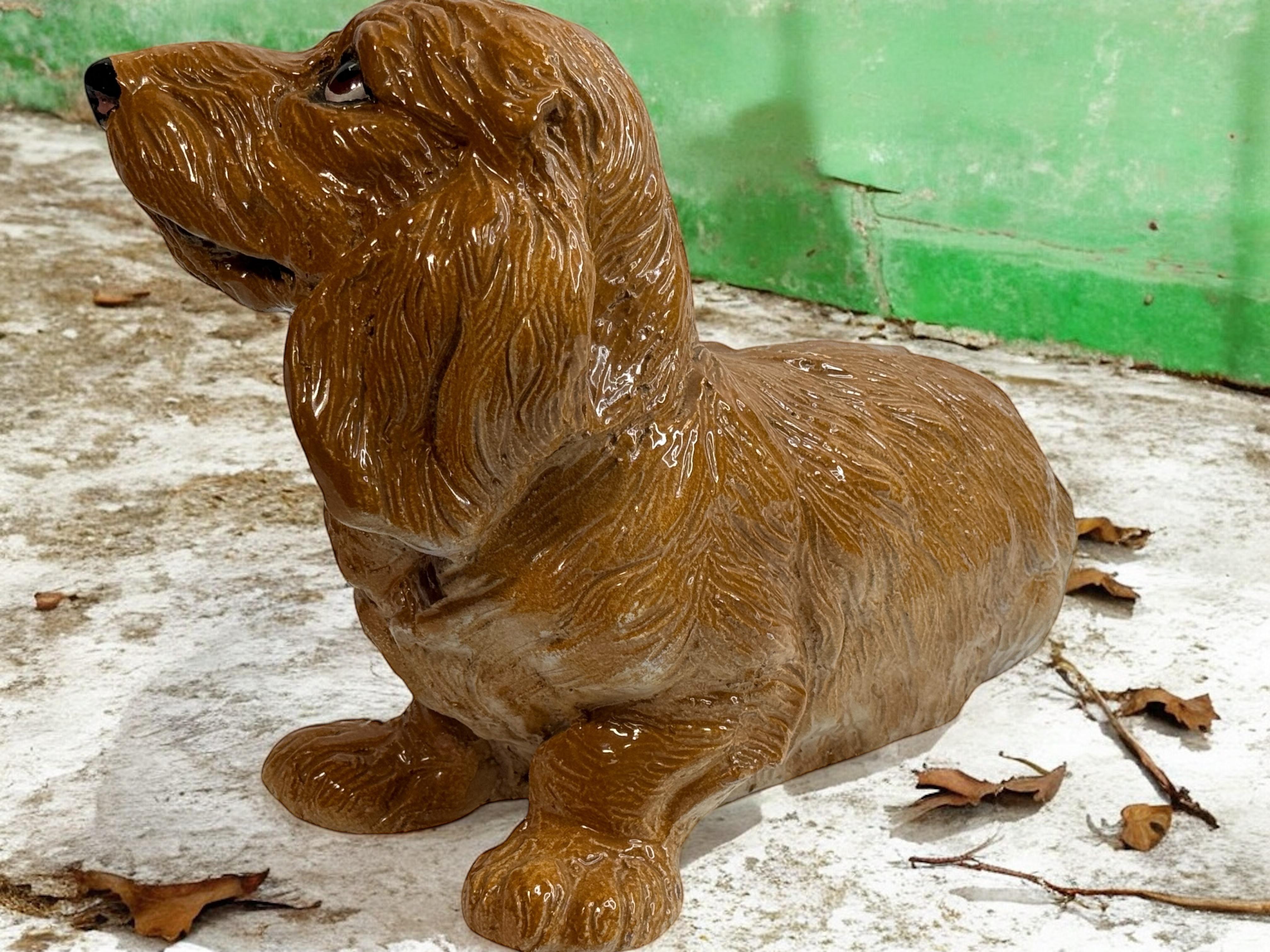 Statua di cane in terracotta a grandezza naturale Bassotto italiano Figurina Vintage, anni '60 in vendita 5
