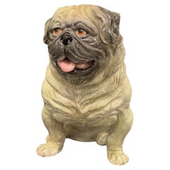 Live Size Italian Pug Terracotta Dog Statue Figurine Vintage, 1960s