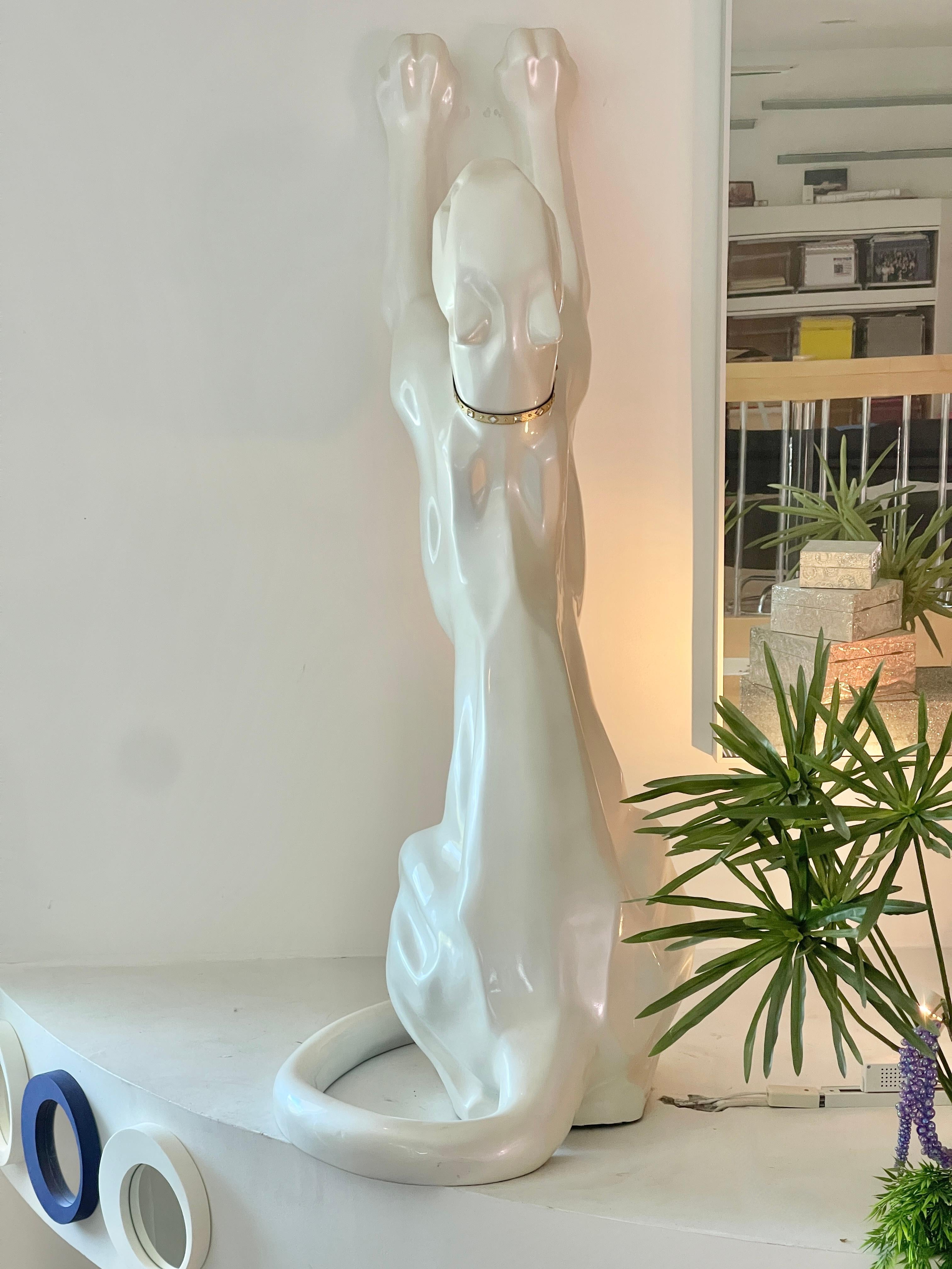 Pantera o Puma de Tamaño Natural Estilo Art Decó Fibra de Vidrio Nacarada 3