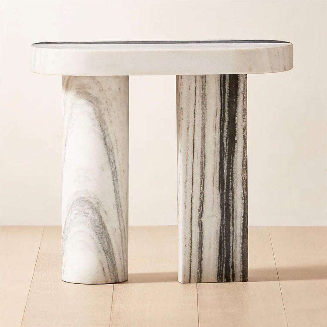Contemporary Livello White Marble Side Table For Sale