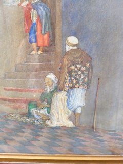 Lively Alley, Framed Orientalist Watercolor, Late 19th Century Early 20th Centur