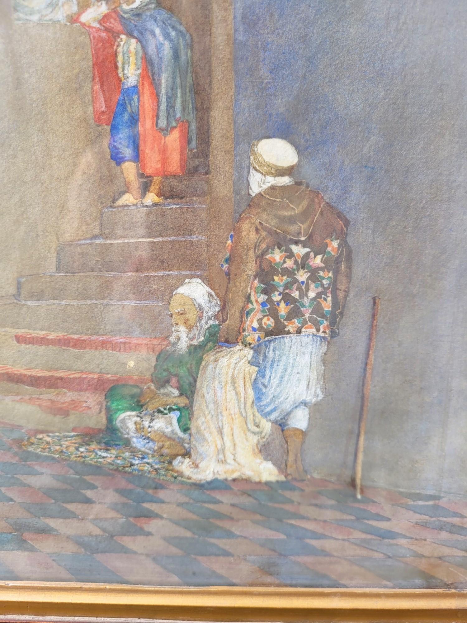 Napoleon III Lively Alley, Framed Orientalist Watercolor, Late 19th Century Early 20th Centur For Sale