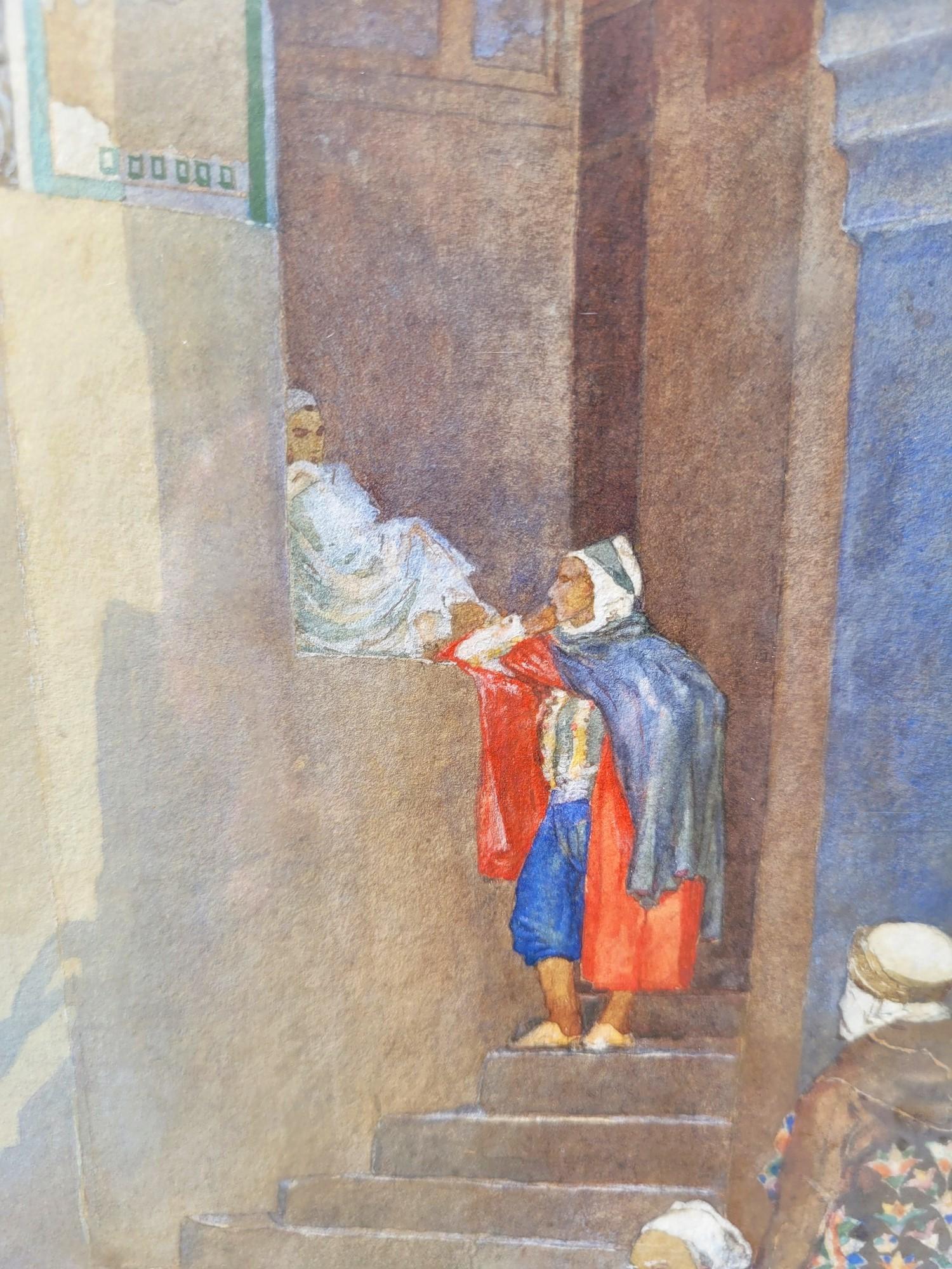 Paper Lively Alley, Framed Orientalist Watercolor, Late 19th Century Early 20th Centur For Sale