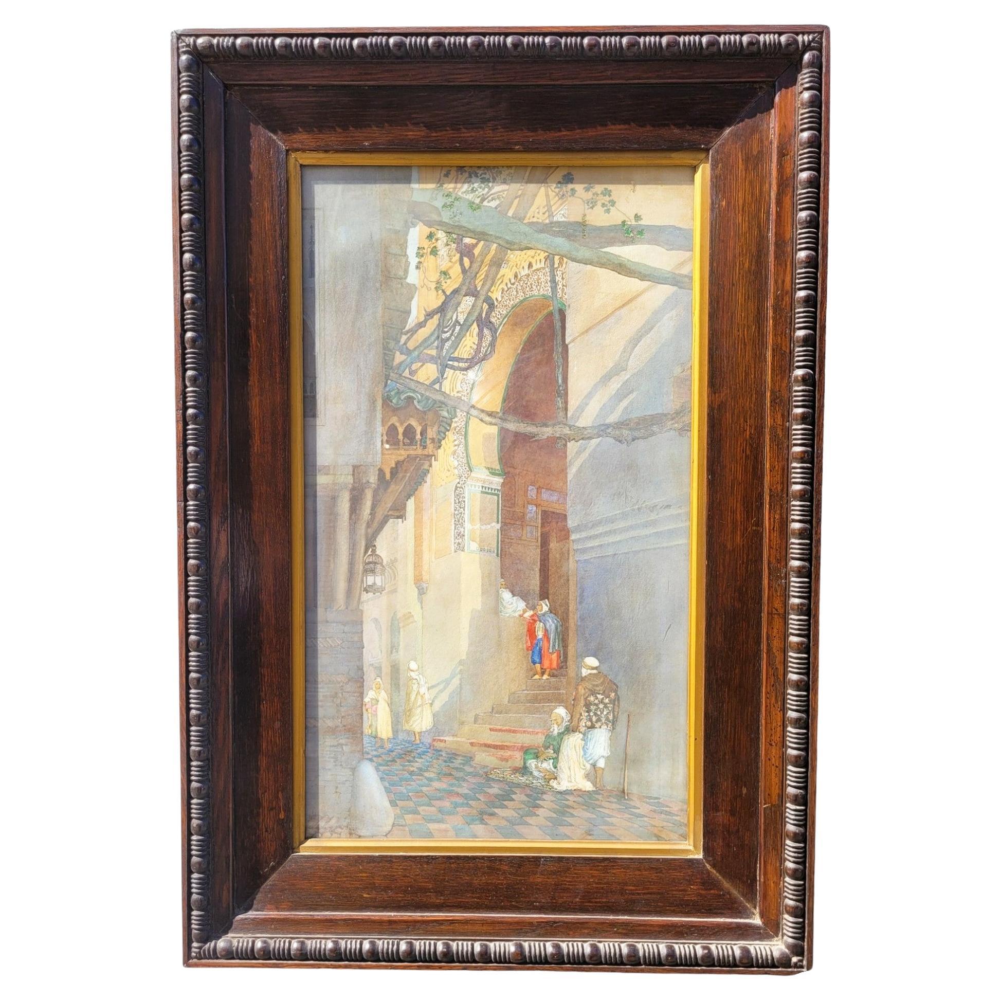 Lively Alley, Framed Orientalist Watercolor, Late 19th Century Early 20th Centur For Sale