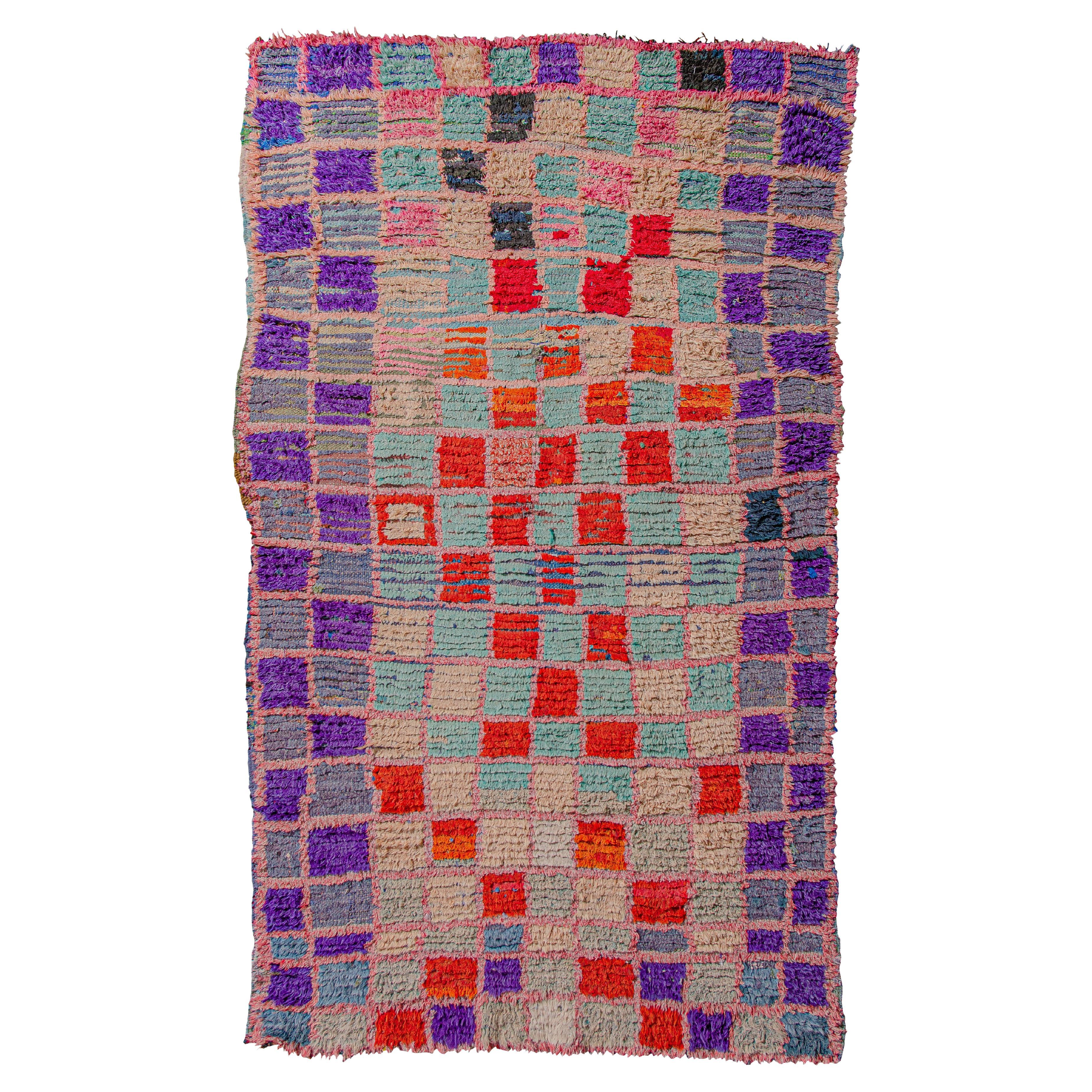 Lively checkered vintage Moroccan Boucherouite rug curated by Breuckelen Berber. For Sale