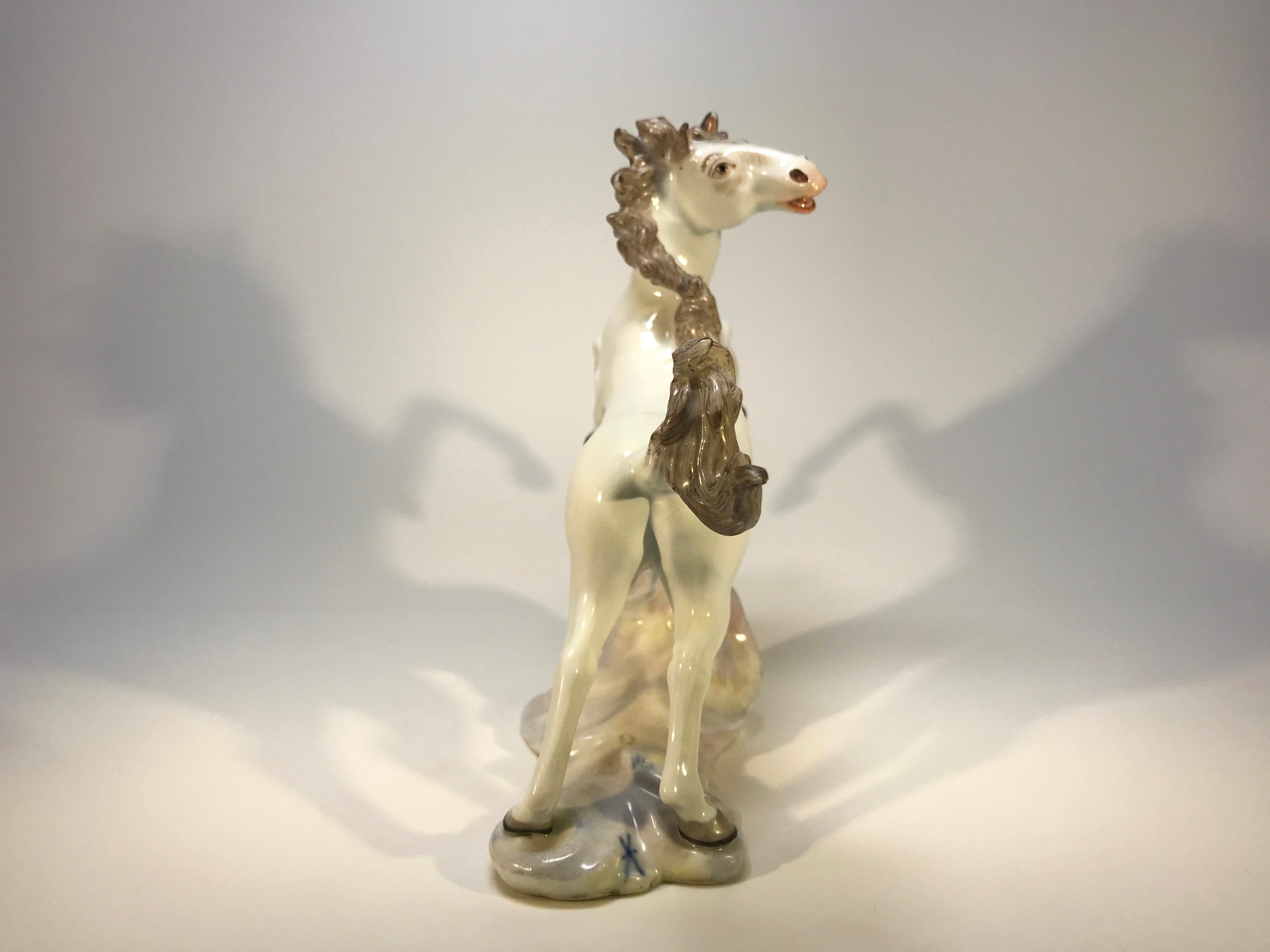 Lively Continental White Porcelain Hand Painted Prancing Horse Figure Samson For Sale 2
