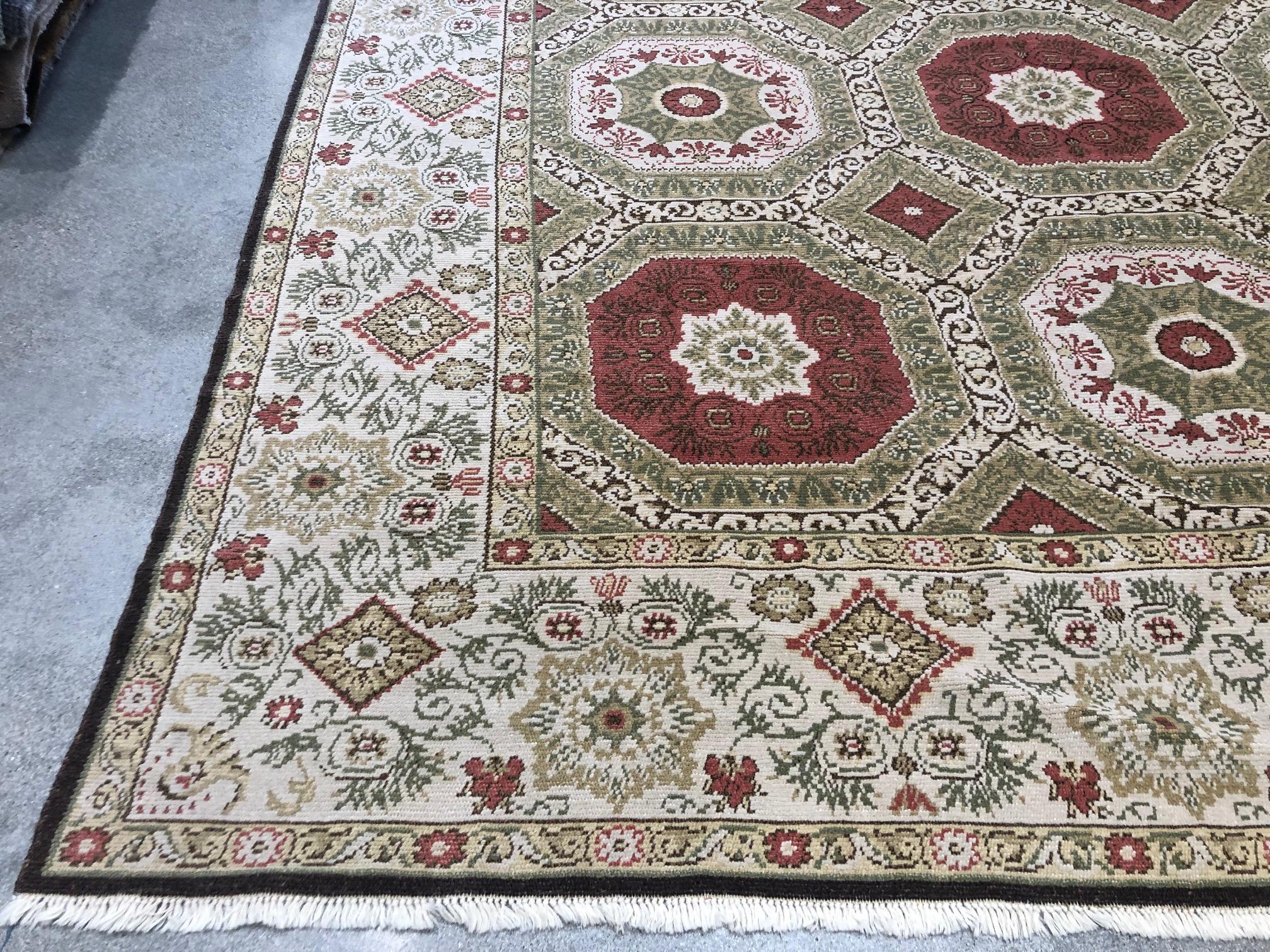European Lively Floral Beige and Coral Rug For Sale