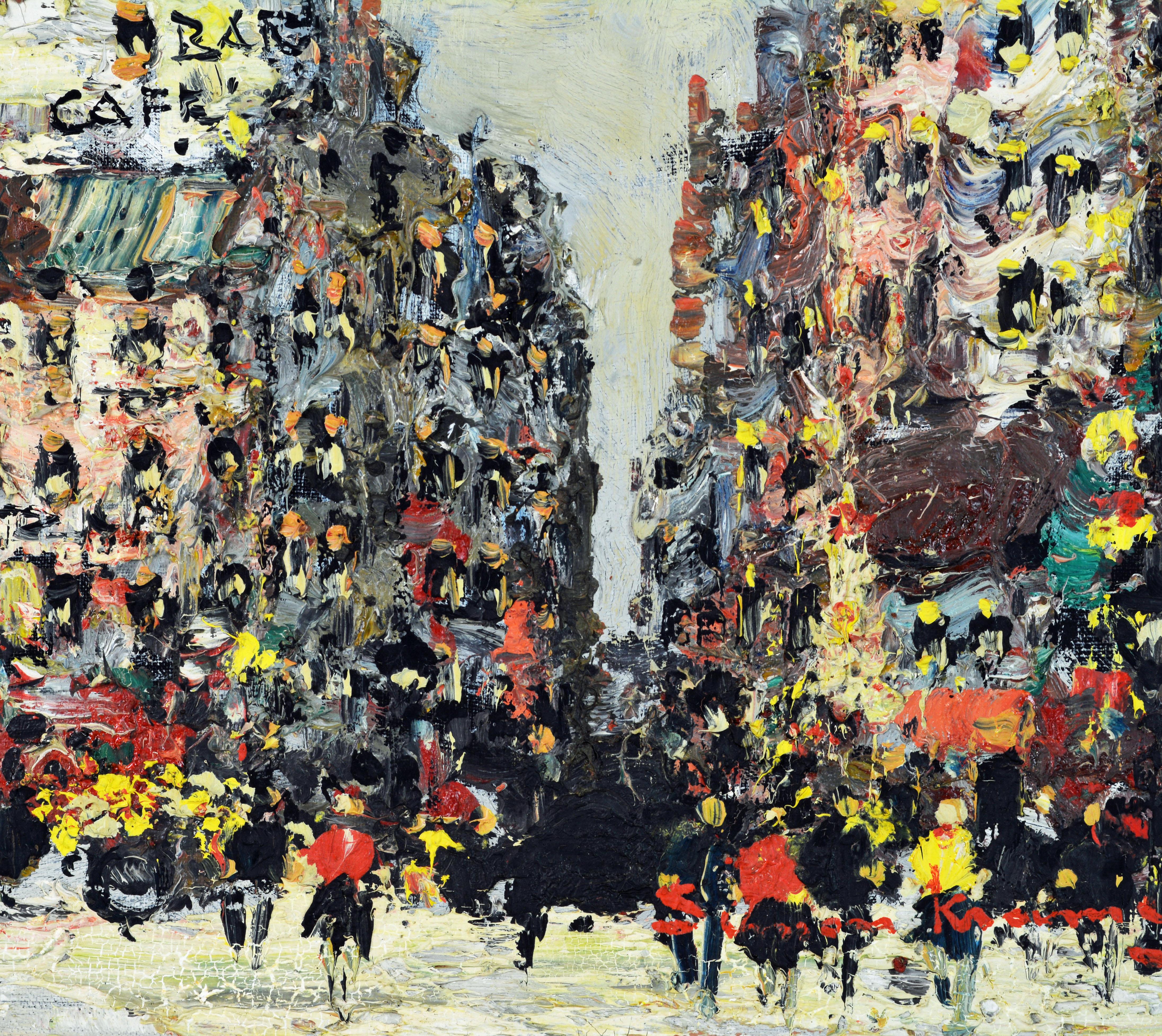 Lebendiges Pariser Straßengemälde im impressionistischen Style von Simon Kramer, Niederländer 1940-2015 (Moderne)