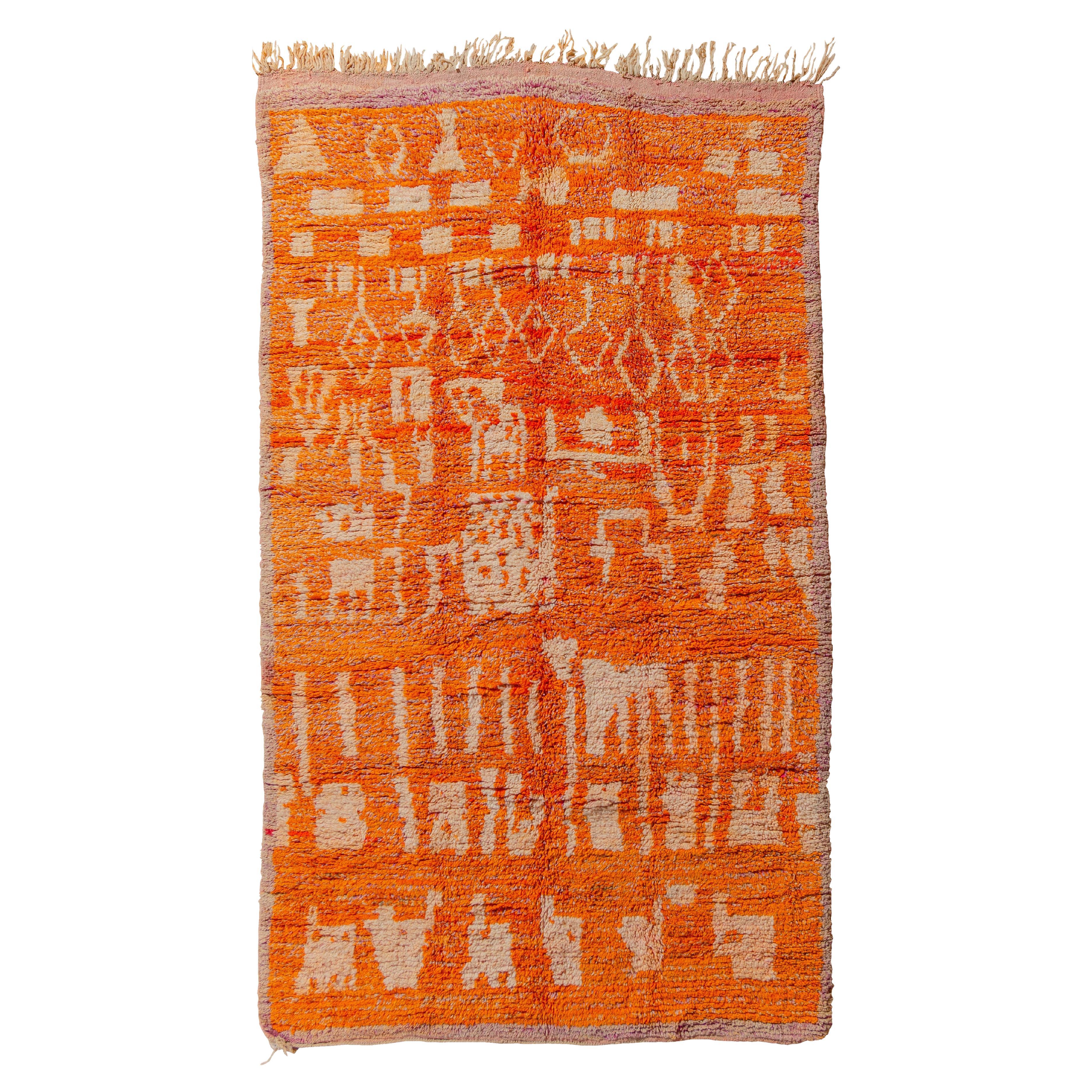 Lively sunny orange abstract vintage Boujad rug curated by Breuckelen Berber 