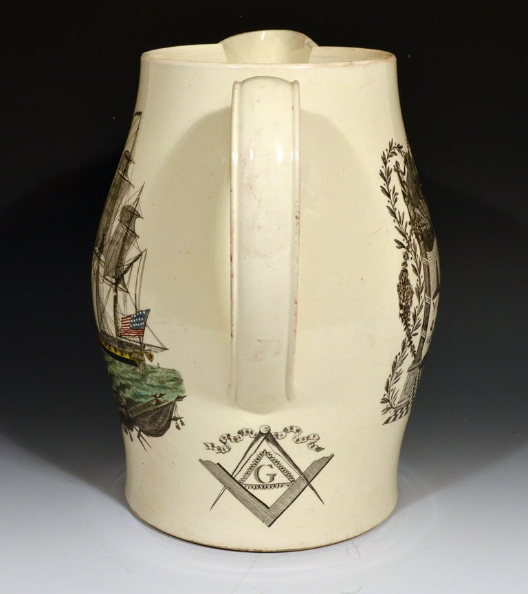 Liverpool Creamware American Ship Jug, Possibly Herculaneum Pottery