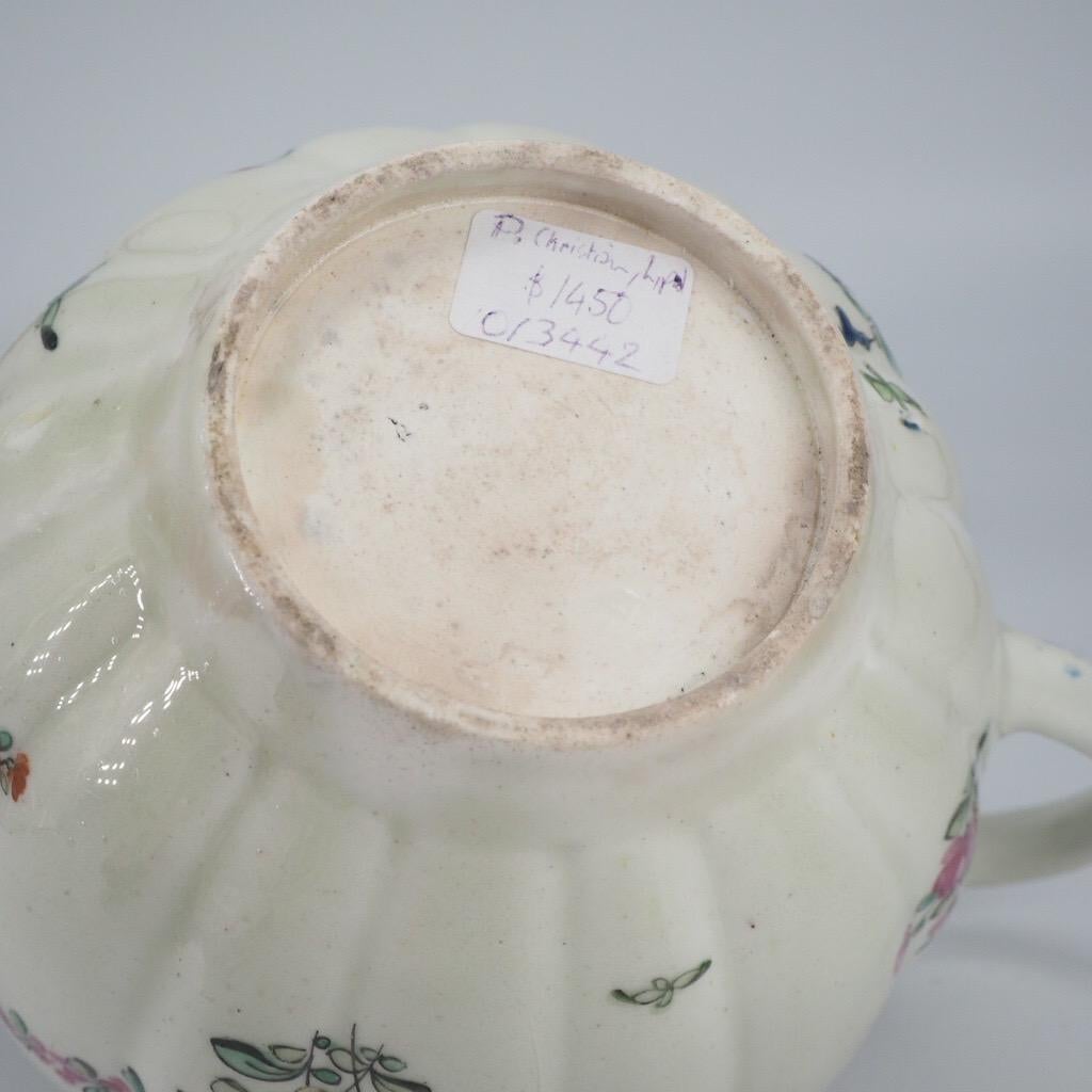 Liverpool Fluted Teapot, Christian & Co, Cracked Ice & Flowers, C. 1770 For Sale 1